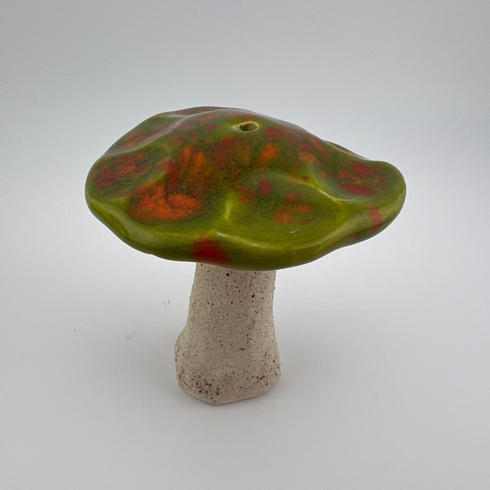 Vintage Studio Pottery Mushroom Bud Vase Incense Holder Red Orange Green 2.75"‎